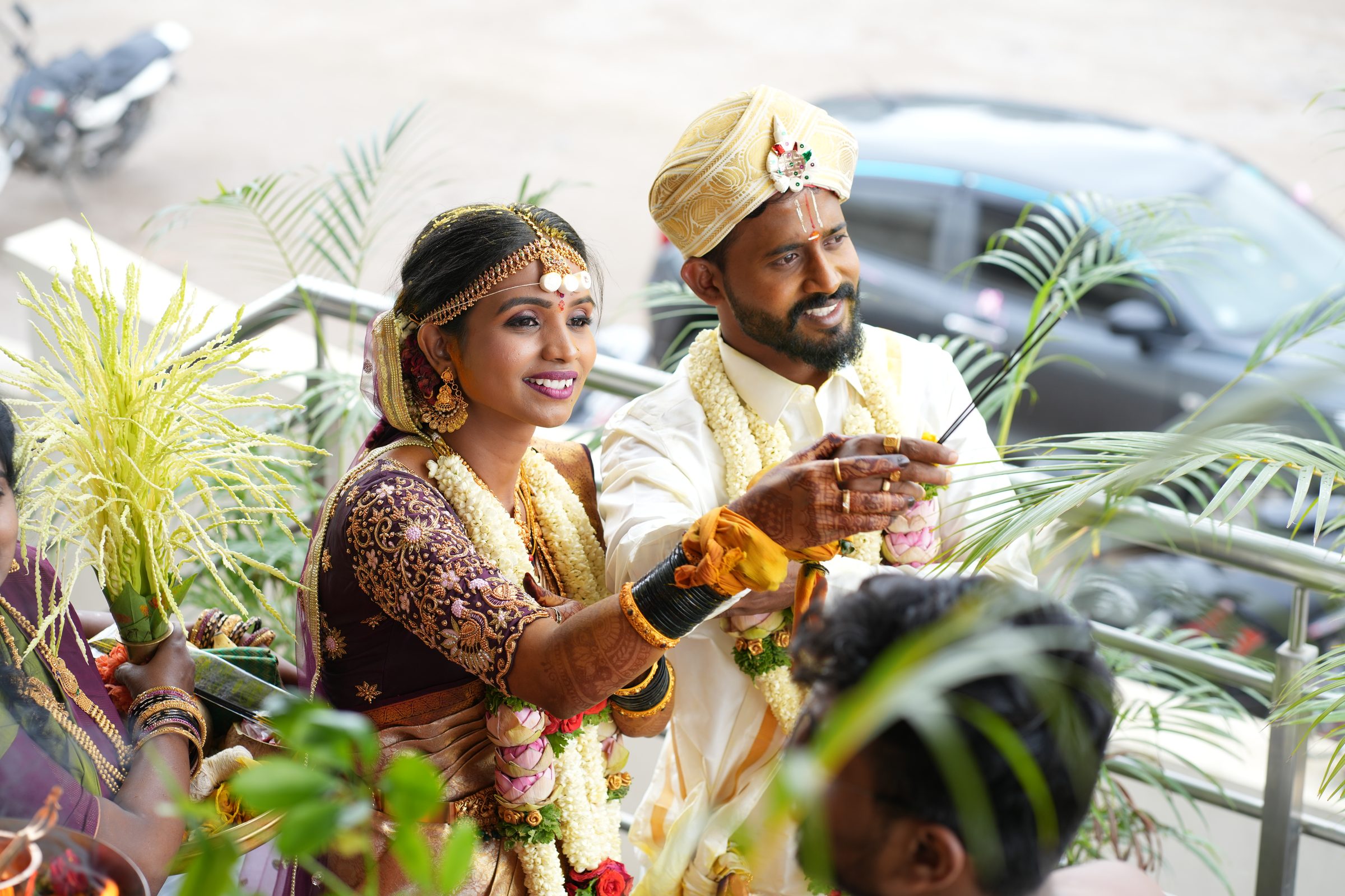 Cinematic frame of a couple during their Bangalore wedding, filmed by Lumeora Studios